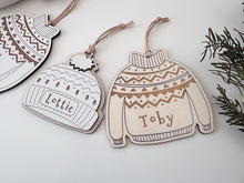 Load image into Gallery viewer, Personalised Christmas Tree Jumper/Hat Decorations