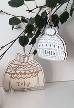 Load image into Gallery viewer, Personalised Christmas Tree Jumper/Hat Decorations