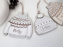 Load image into Gallery viewer, Personalised Christmas Tree Jumper/Hat Decorations