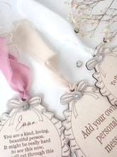 Load image into Gallery viewer, Personalised Wooded Ruffle Bow Keepsake Gift Sign