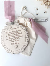 Load image into Gallery viewer, Personalised Wooded Ruffle Bow Keepsake Gift Sign