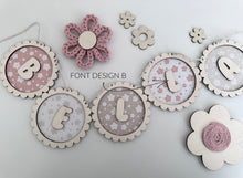 Load image into Gallery viewer, Personalised Wood Name Flower Bunting/Garland
