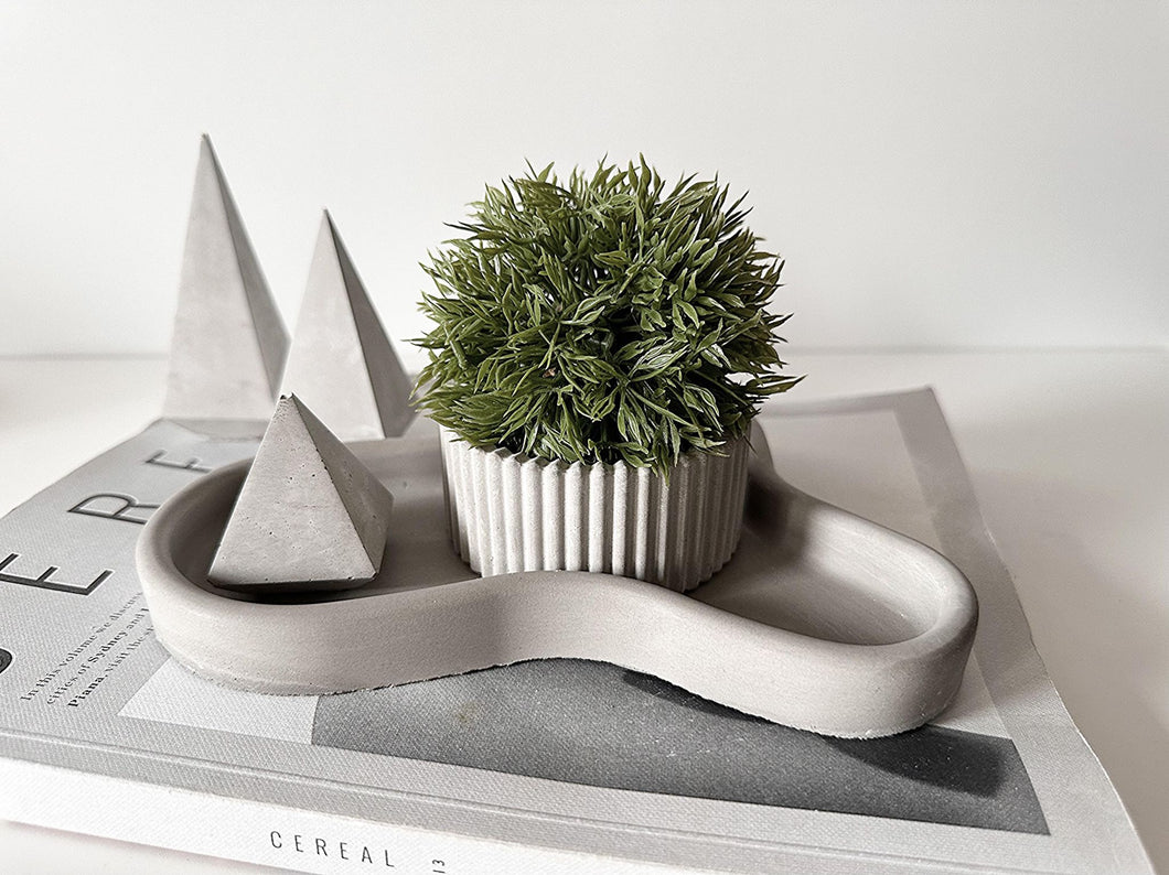 Concrete Display Tray And Pot Set