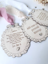 Load image into Gallery viewer, Personalised Wooded Ruffle Bow Keepsake Gift Sign
