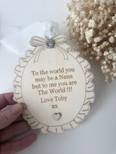 Load image into Gallery viewer, Personalised Wooded Ruffle Bow Keepsake Gift Sign
