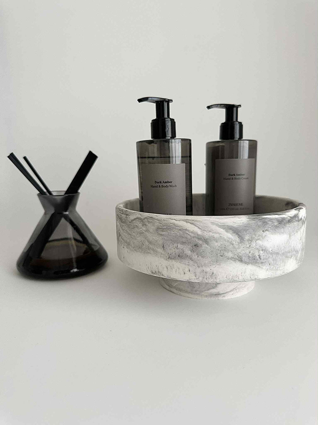 Martinique Black/Grey Marble Pedestal Bowl